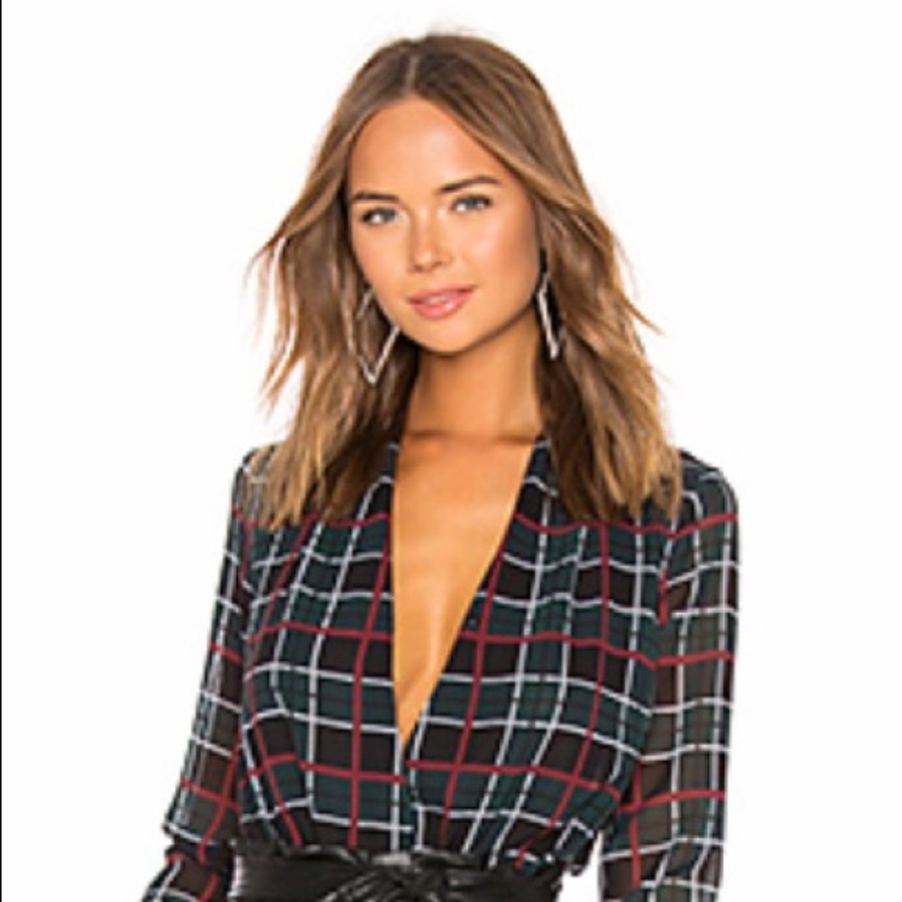 Lovers + Friends Green plaid blouse